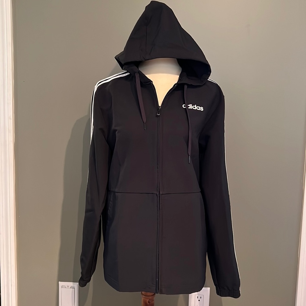 Adidas men’s black fully zippered lightweight hoodie. Like new. 100% polyester.